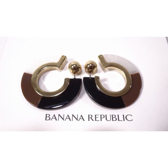 Banana Republic Women's Lucite RESIN Chunky Tortoise Hoop EARRINGS NWT 48 - Picture 3 of 4